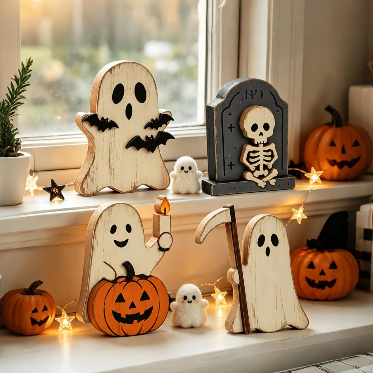 Halloween Decorative Tiered Tray With Mini Ghosts