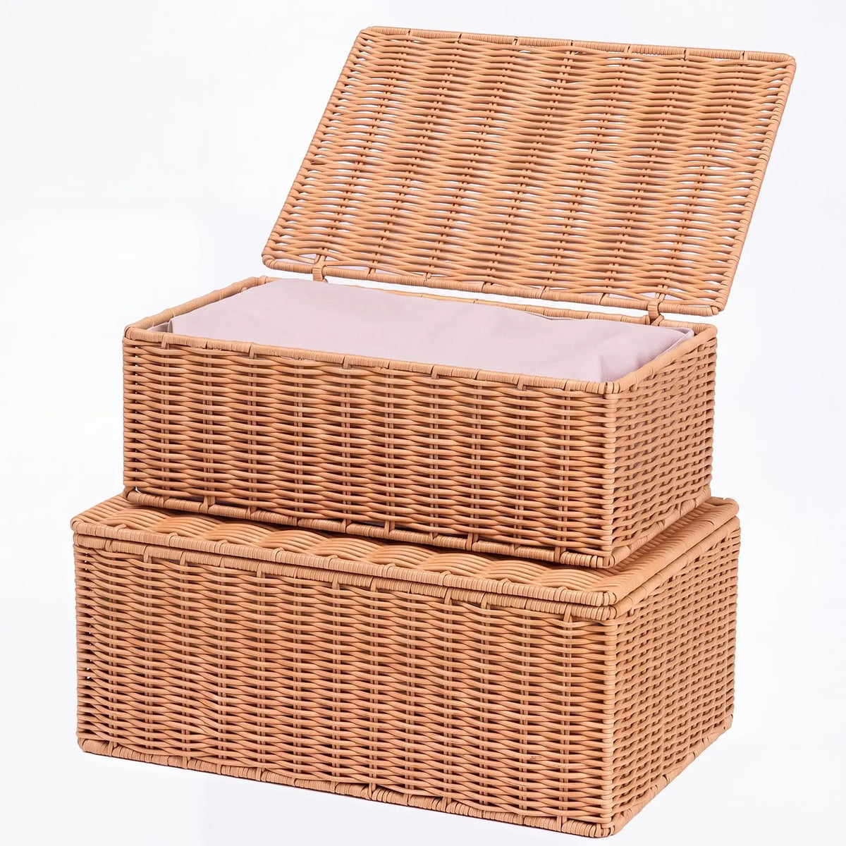 Handwoven Wicker Storage Basket With Lid And Rack