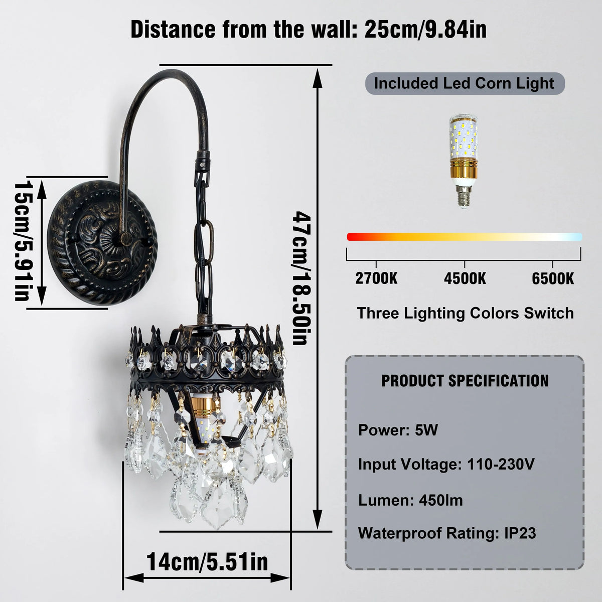 Vrygle Medieval Modern Crystal Wall Lamp for Indoor Spaces