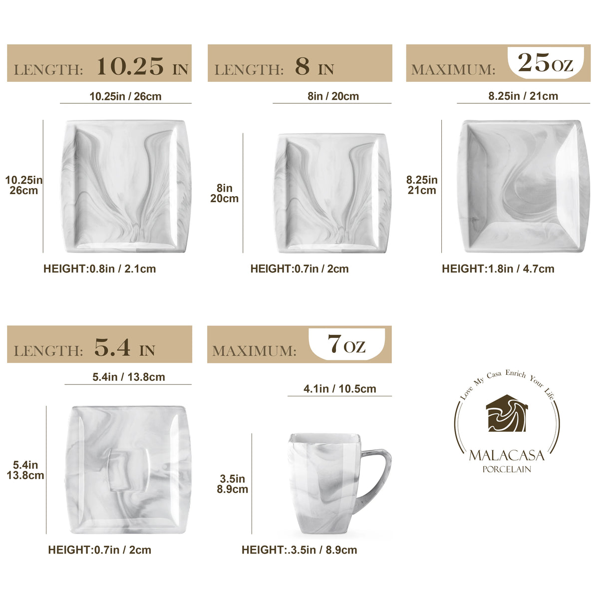 MALACASA Porcelain Dinnerware Set for Home and Dining