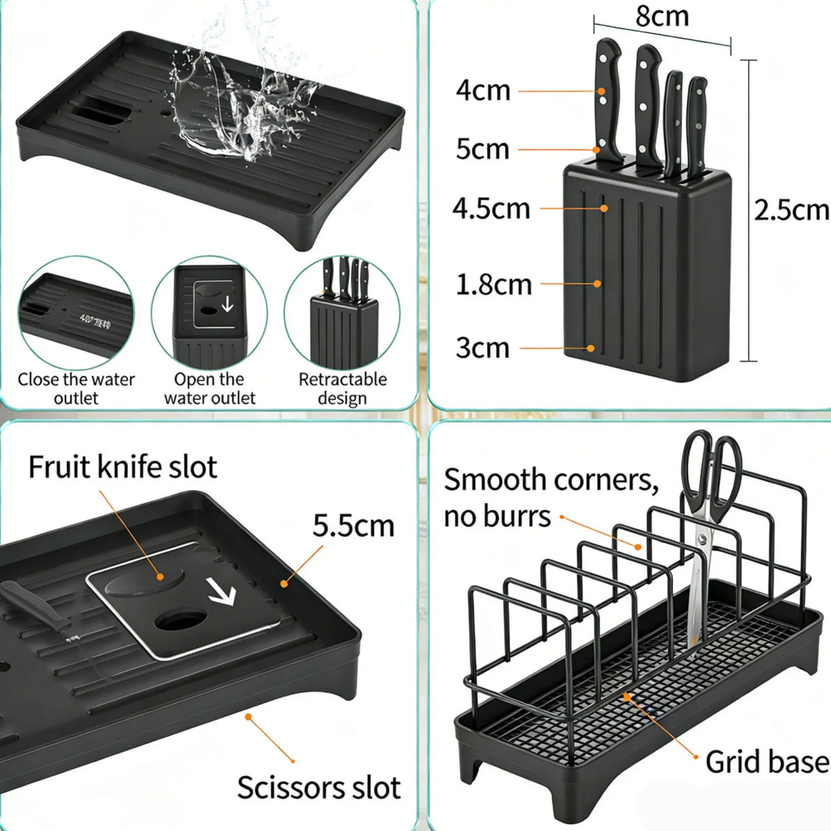 HiMISS Double Tier Dish Drying Rack With Drainage Tray