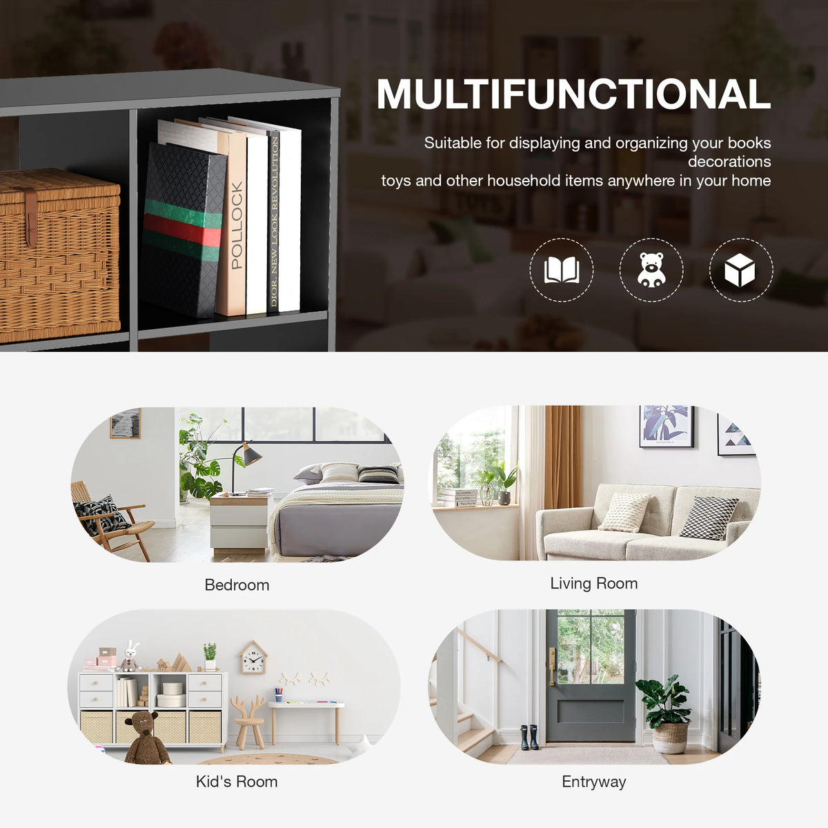 JHK Modern Wooden Cube Storage Organizer Bookshelf