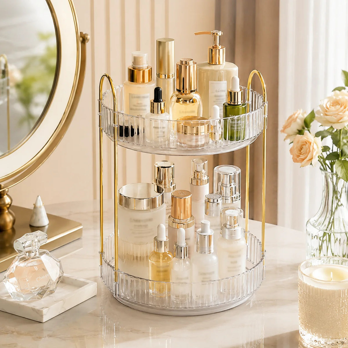 3 Tier Rotating Makeup Organizer 360 Cosmetic Storage Rack