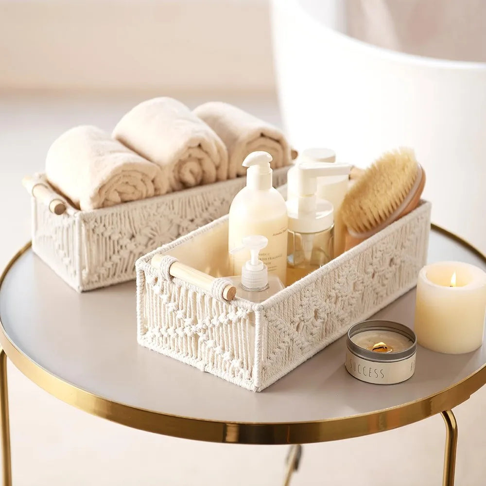 Macrame Hand Woven Storage Basket For Home Organization