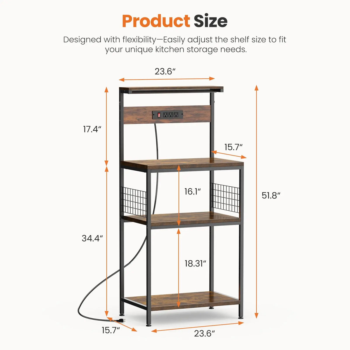 JHK Four Tier Kitchen Baker Rack With Power Outlet
