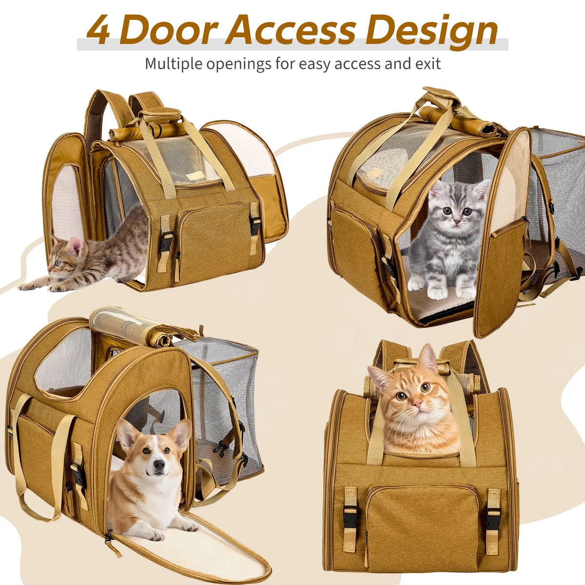 Expandable Mesh Cat Carrier Backpack With Padded Shoulder Straps