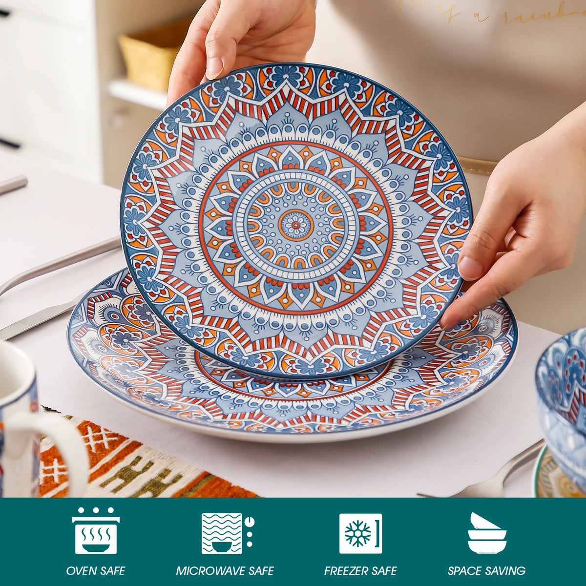 MALACASA Ceramic Mandala Dinnerware Set With Plates And Bowls