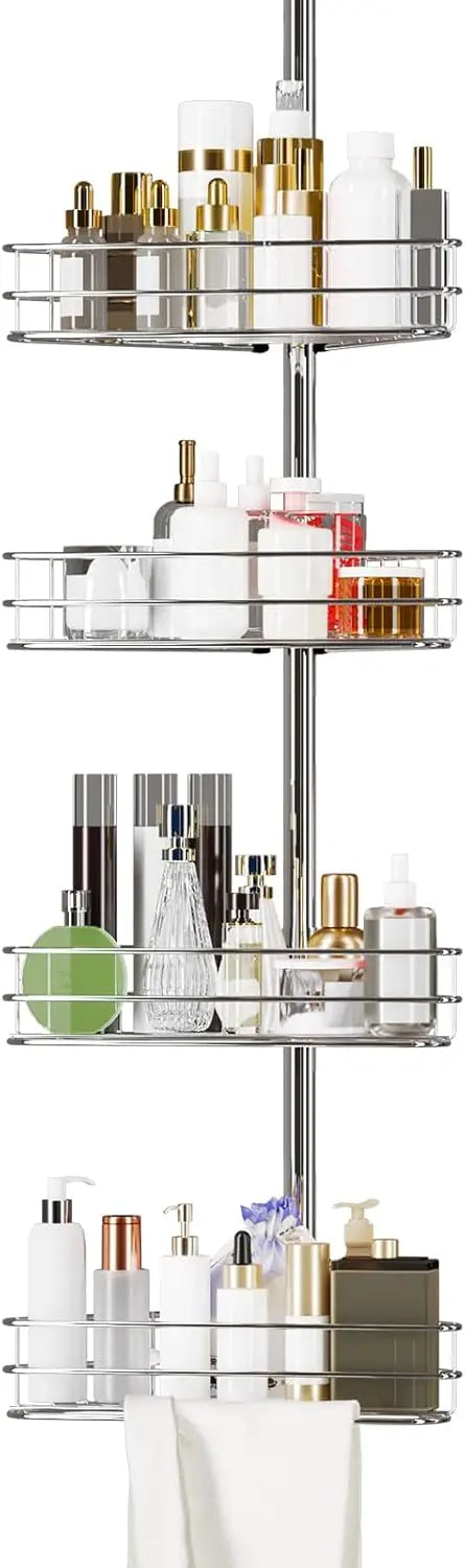 Adjustable Bathroom Corner Shower Tension Pole Organizer Rack