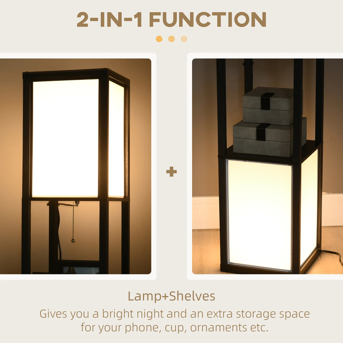 HOMCOM Modern Floor Lamp With Shelves and Dual Ambient Lighting