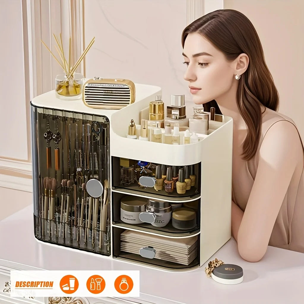 Plastic Cosmetic Storage Organizer With Mirror