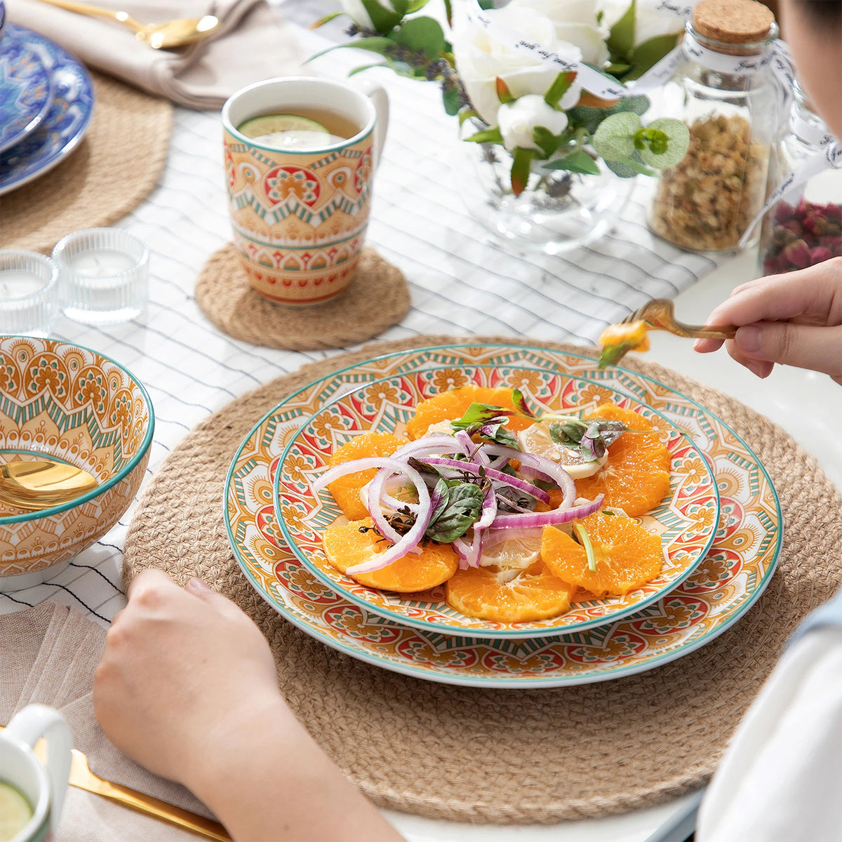 MALACASA Ceramic Mandala Dinnerware Set With Plates And Bowls