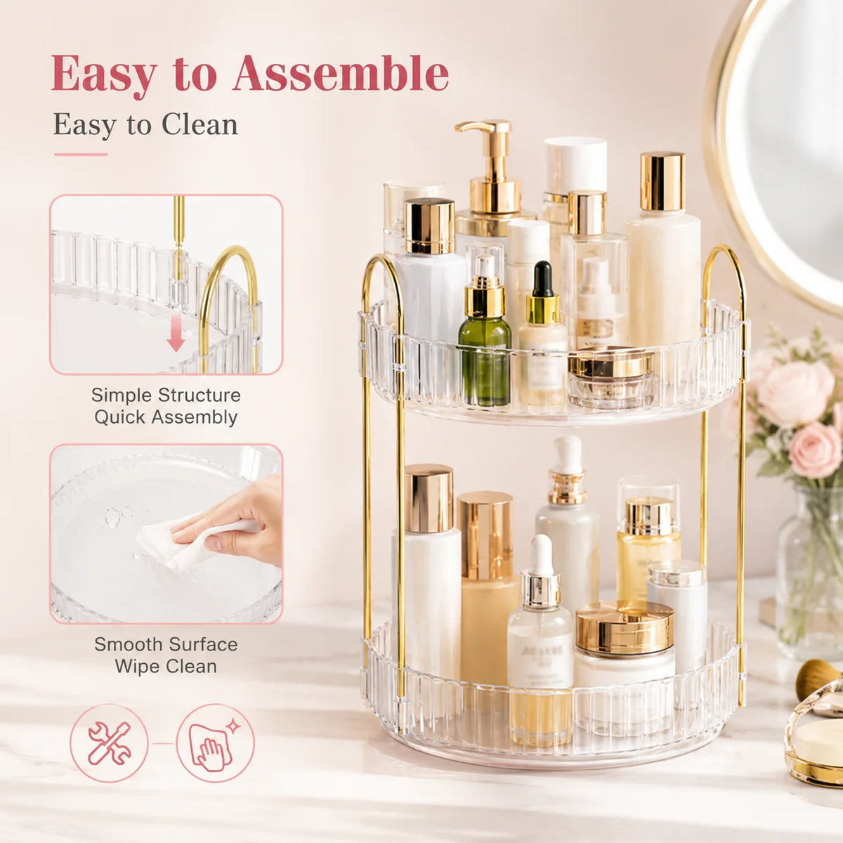 3 Tier Rotating Makeup Organizer 360 Cosmetic Storage Rack