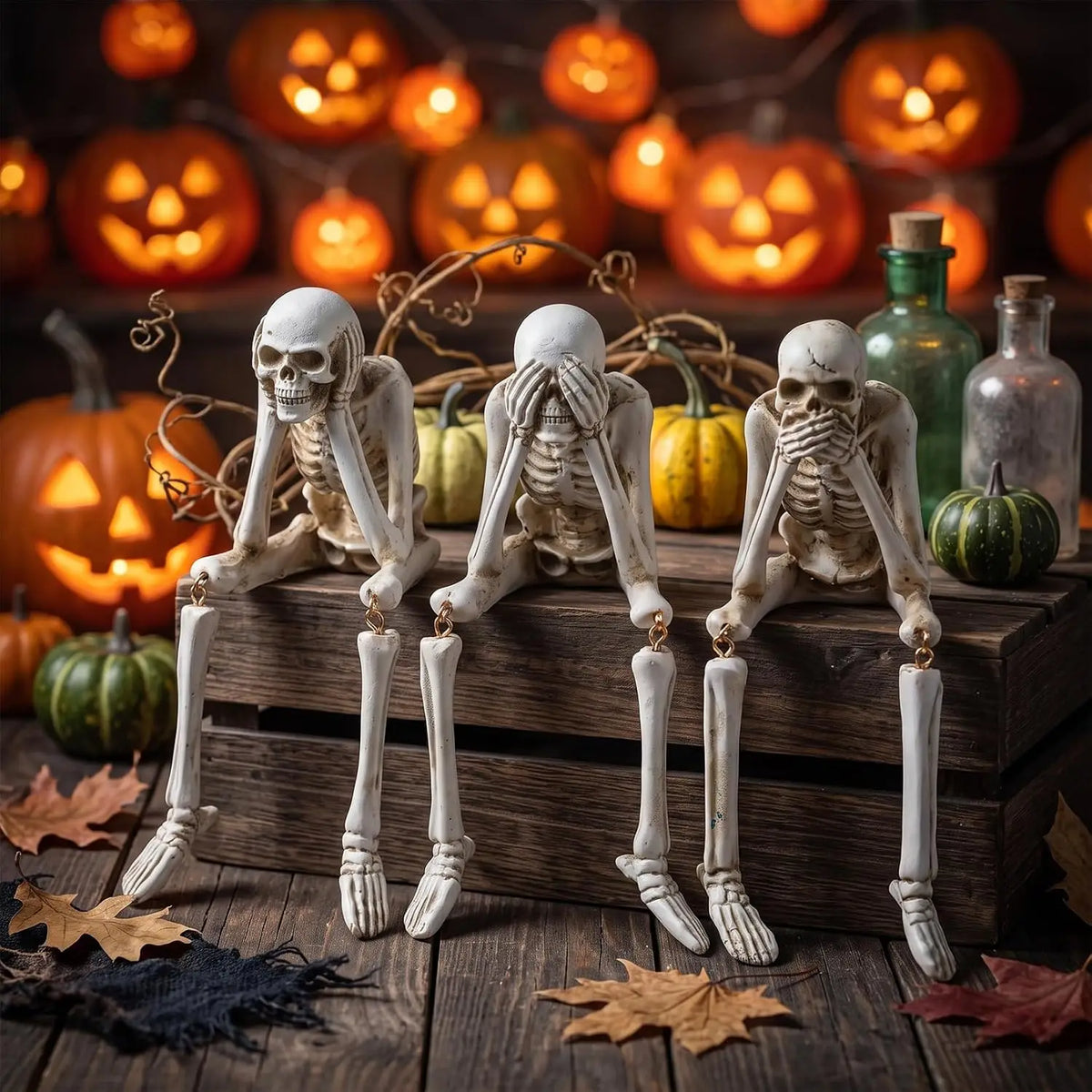 Movable Halloween Skeleton Figurine Set for Haunted House Decor