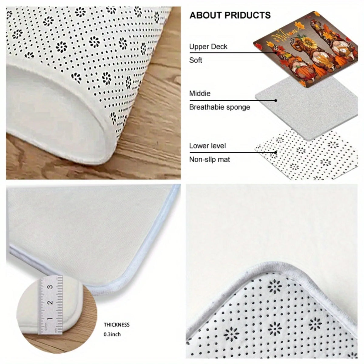 Autumn Gnome Non Slip Waterproof Indoor Outdoor Doorway Mat