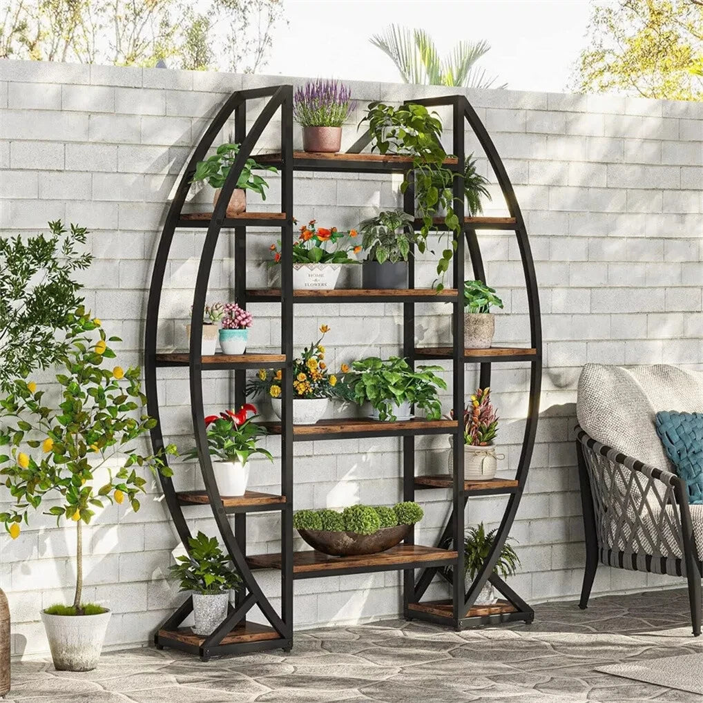Five Tier Oval Etagere Bookshelf Metal Wood Plant Stand
