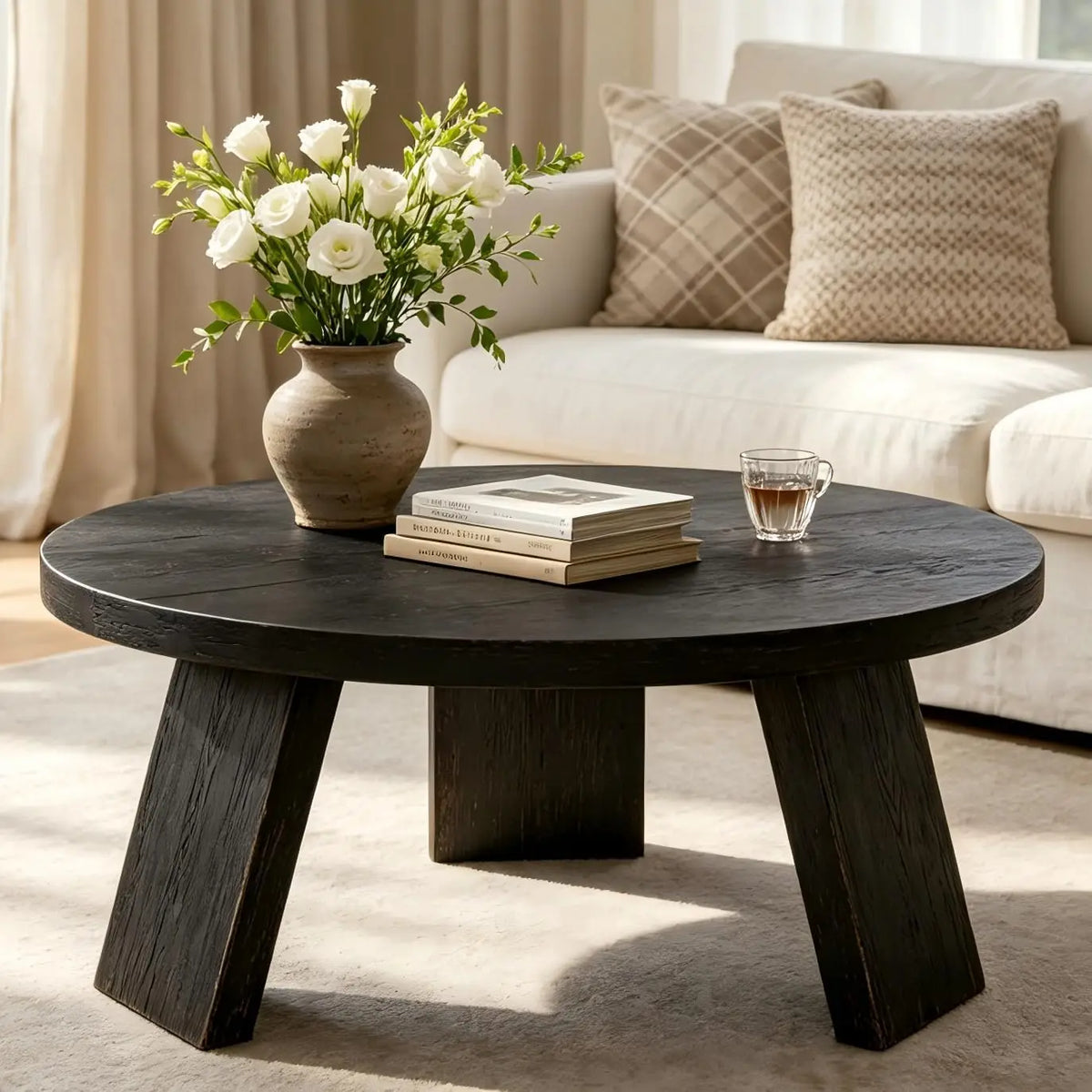 HiMISS Round Wooden Coffee Table For Modern Living Room
