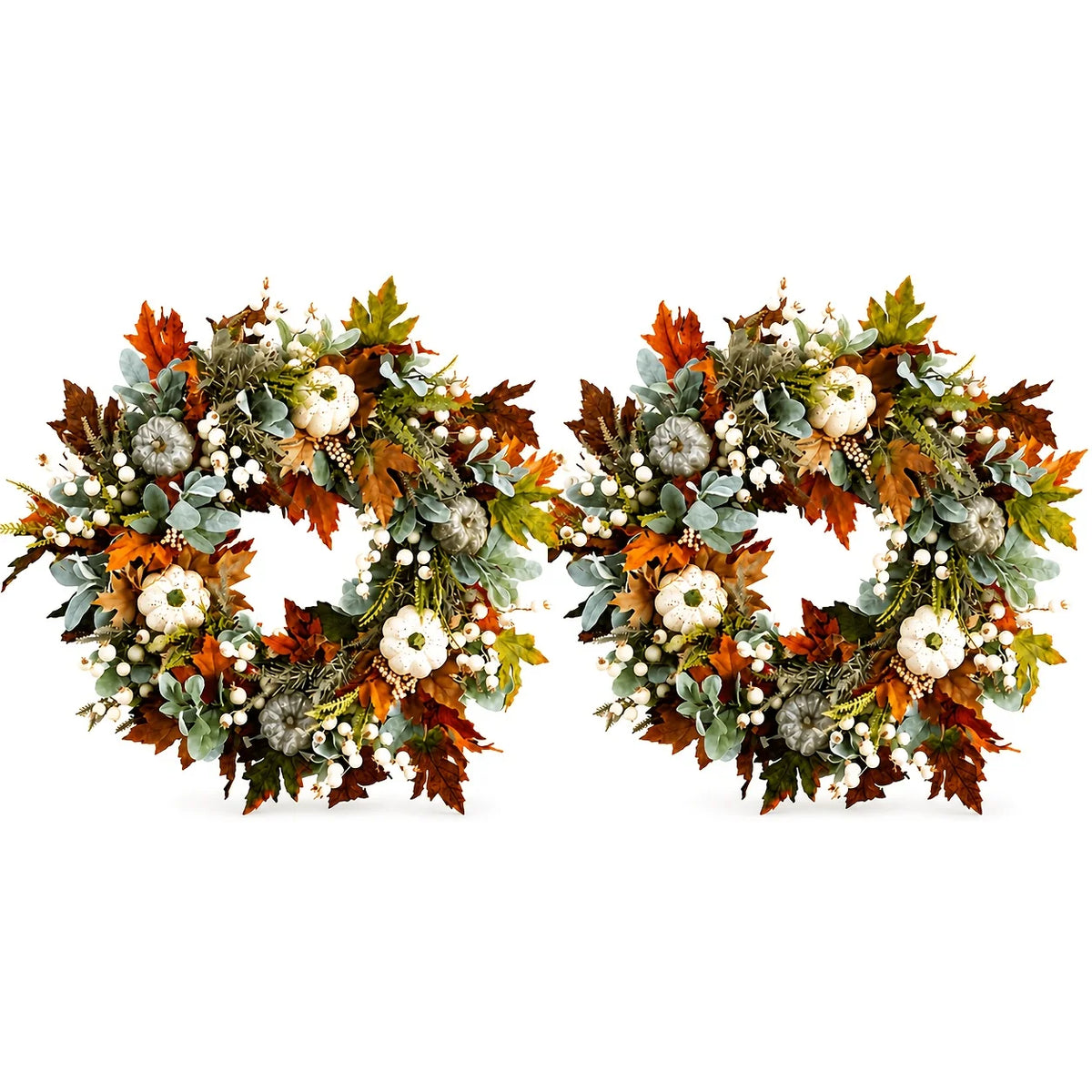 Peony And Pumpkin Autumn Wreath With Leaves And Berries