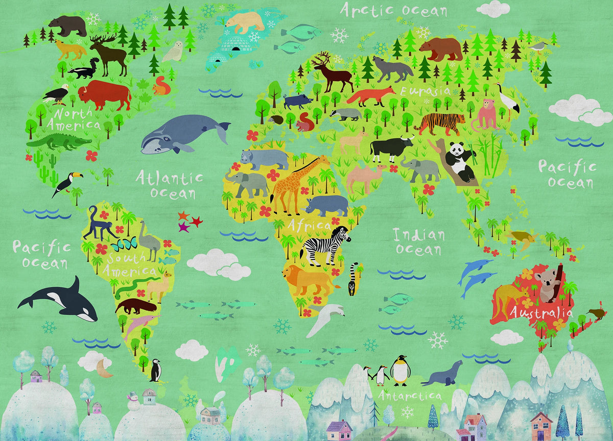 JIFFDIFF Animal World Map Peel And Stick Wallpaper