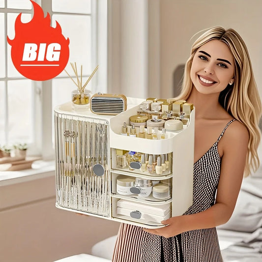 Plastic Cosmetic Storage Organizer With Mirror