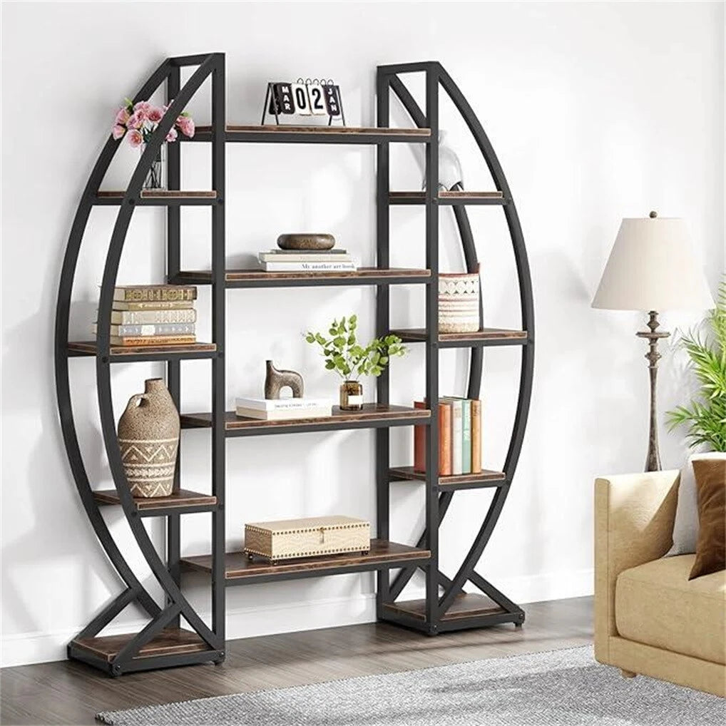 Five Tier Oval Etagere Bookshelf Metal Wood Plant Stand