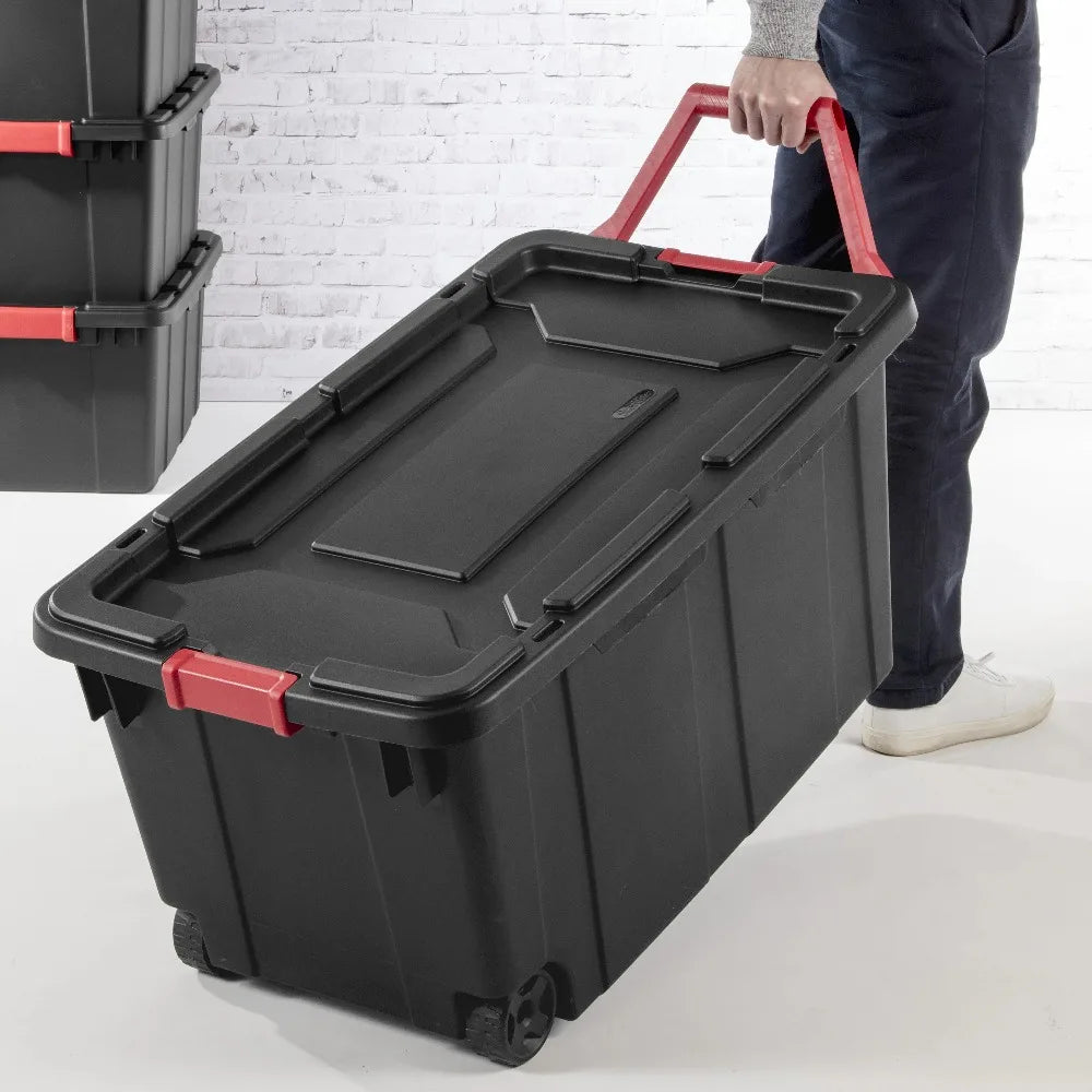 Sterilite Industrial Wheeled Plastic Storage Bin With Handle