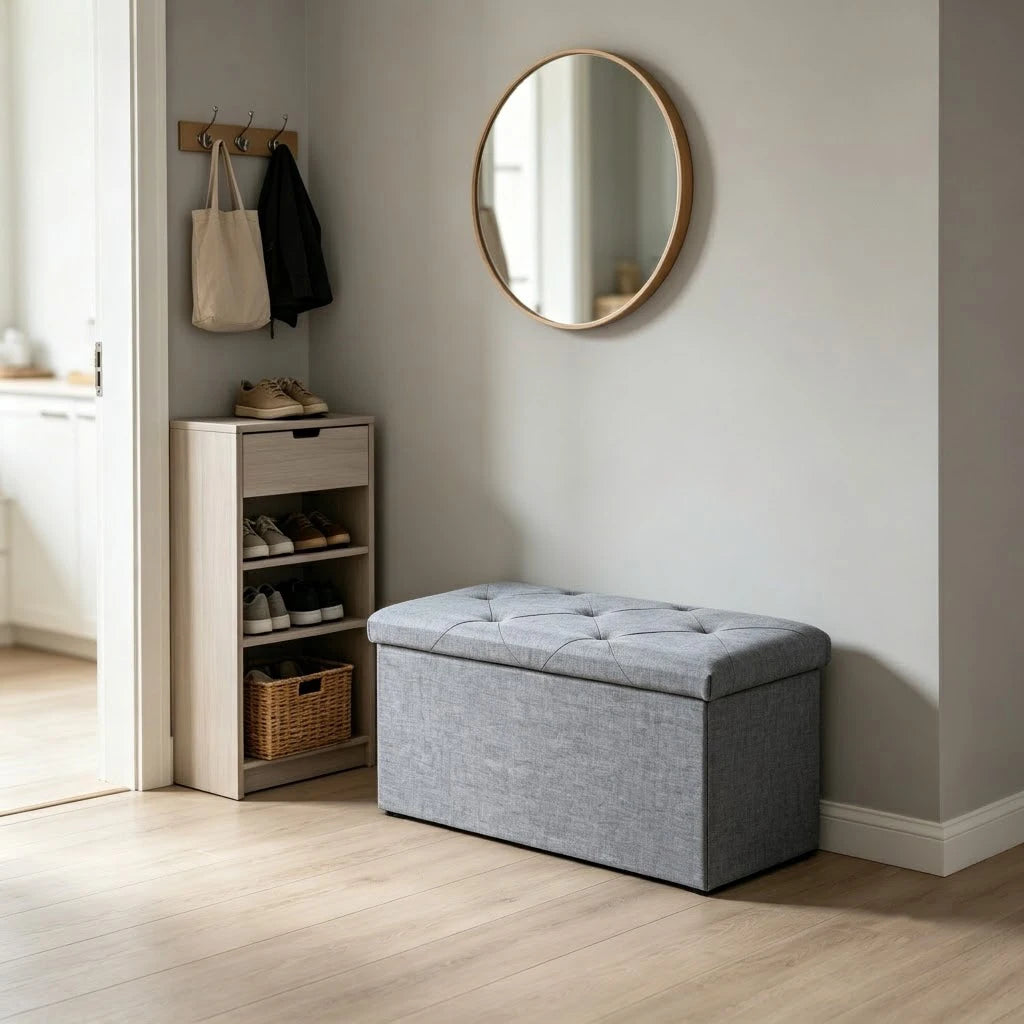 Foldable Wooden Storage Ottoman Bench With Cushion Seat