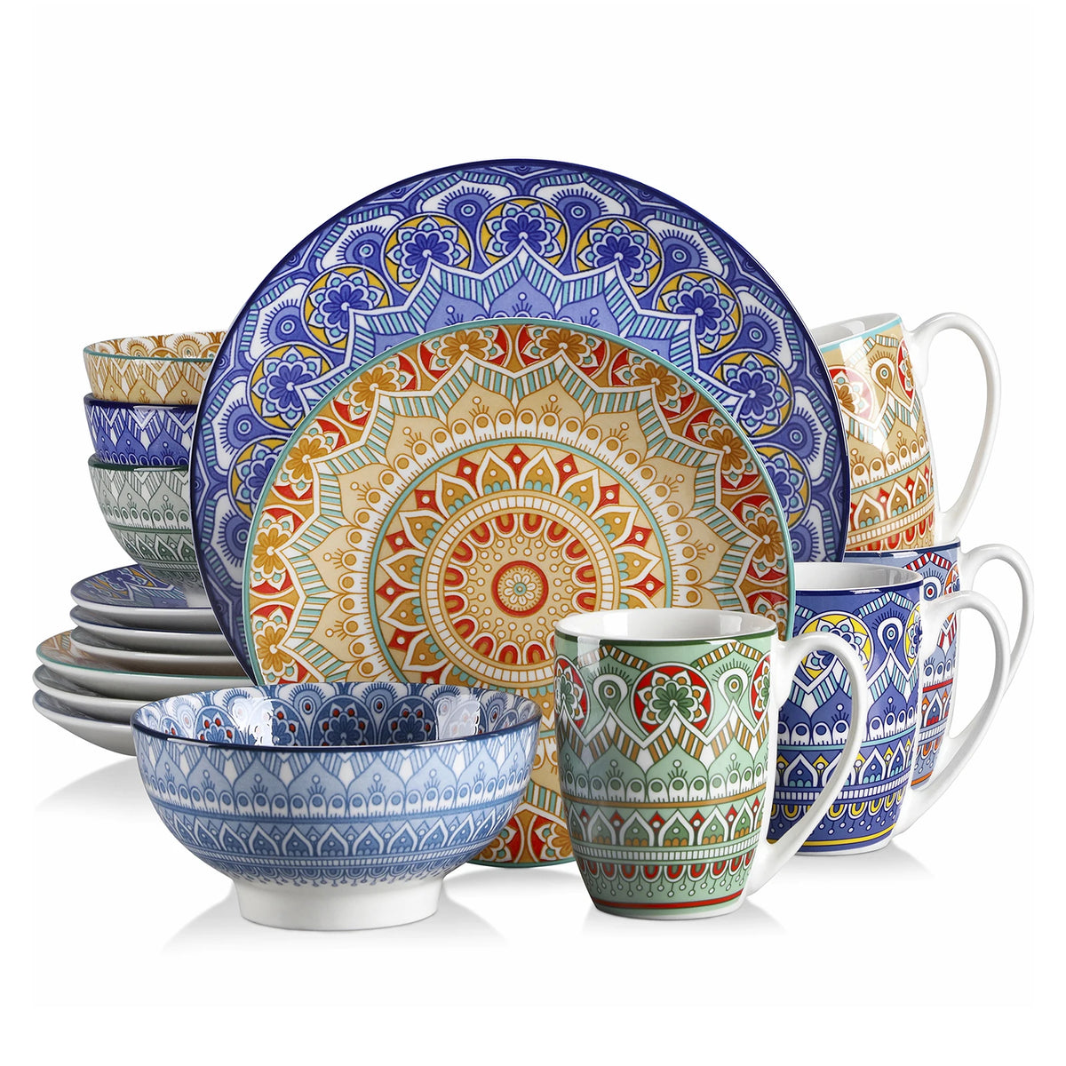 MALACASA Ceramic Mandala Dinnerware Set With Plates And Bowls