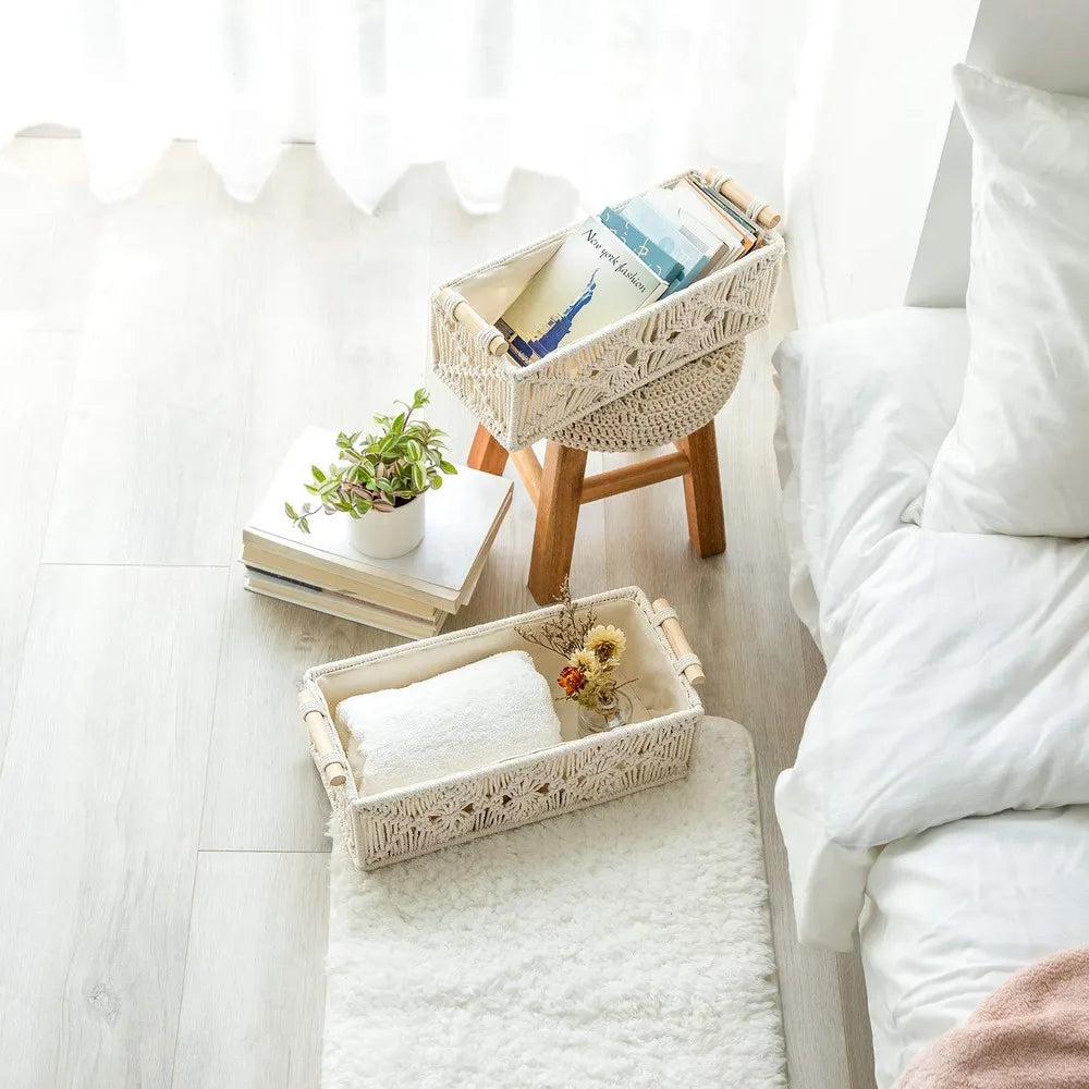 Macrame Hand Woven Storage Basket For Home Organization