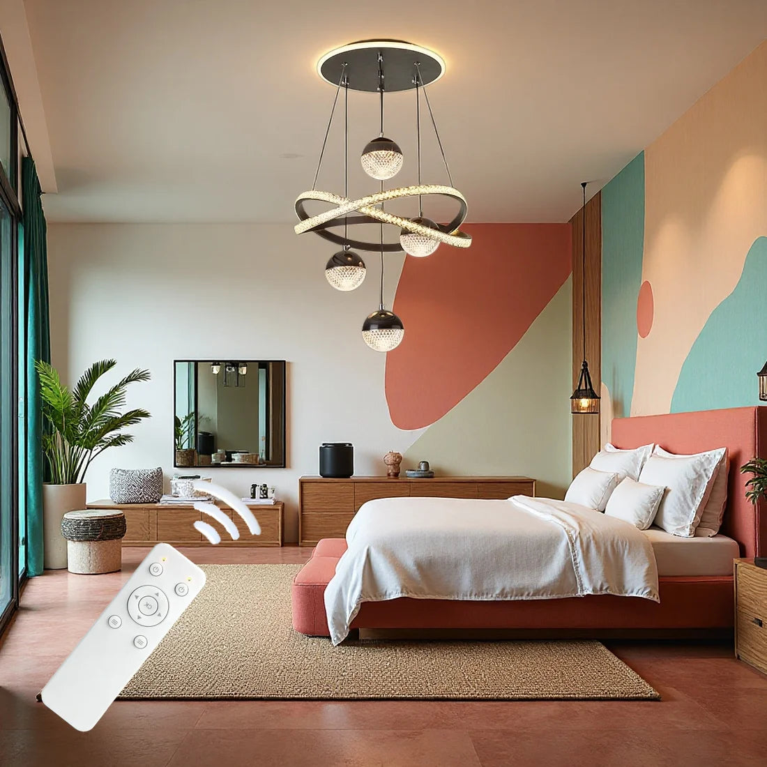 Modern LED Pendant Light with Spherical Heads and Remote Control
