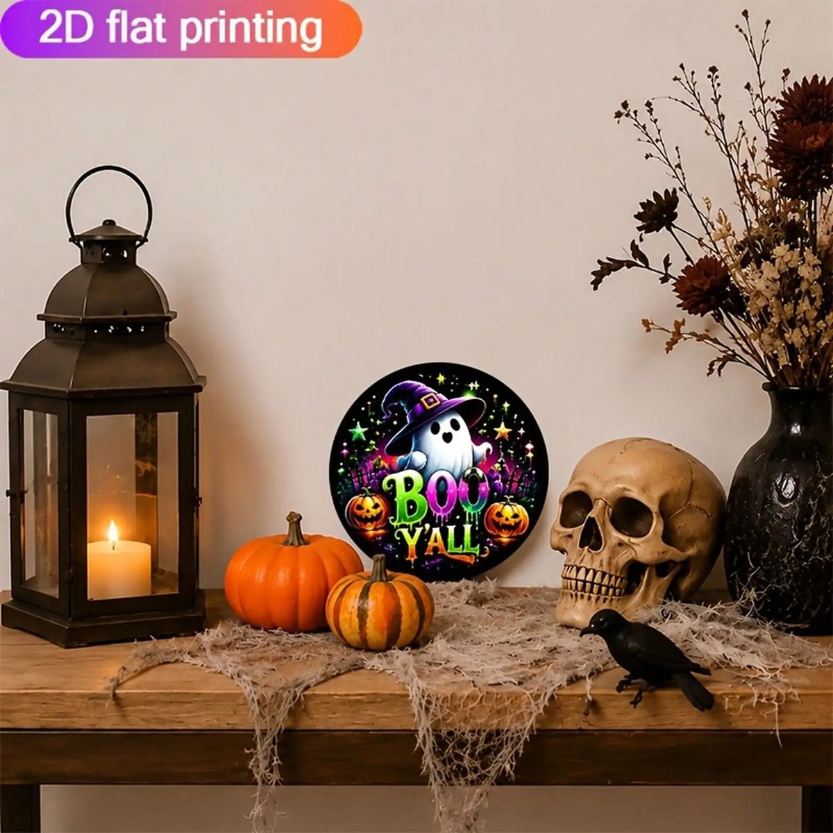 Halloween Boo Yall Ghost Pumpkin Metal Wall Decor Sign