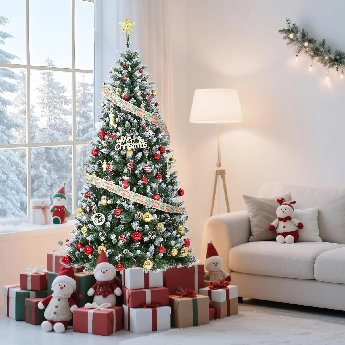 Prelit Flocked Artificial Christmas Tree With Led Lights