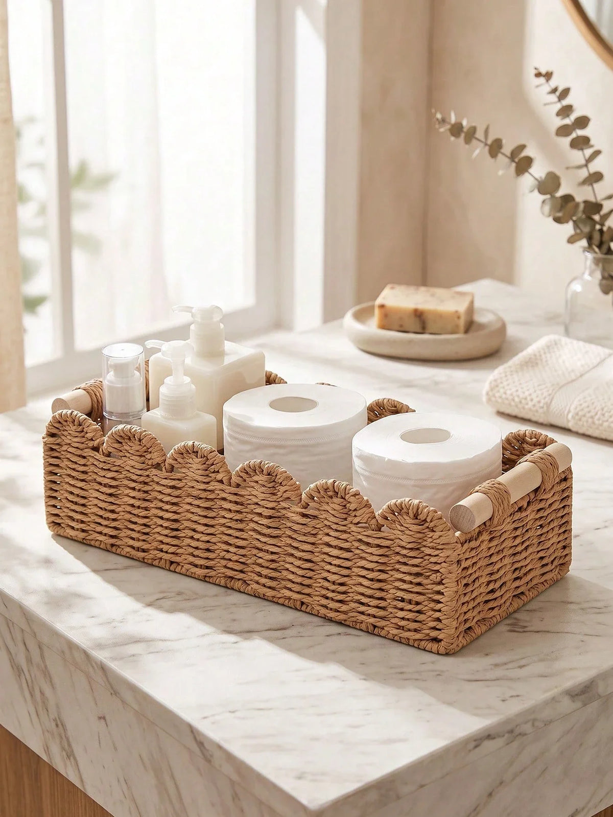 Farmhouse Style Fan Shaped Storage Basket With Handle