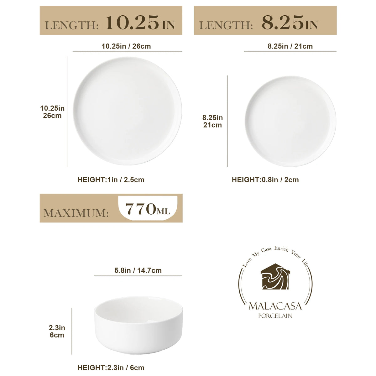 Malacasa Ceramic Porcelain Dinnerware Set