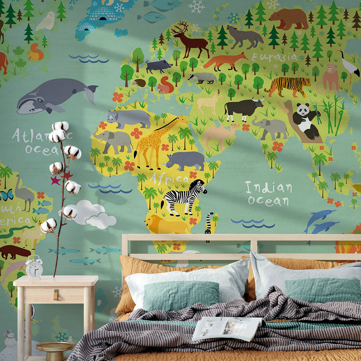 JIFFDIFF Animal World Map Peel And Stick Wallpaper