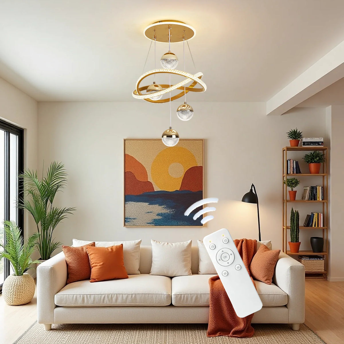 Modern LED Pendant Light with Spherical Heads and Remote Control