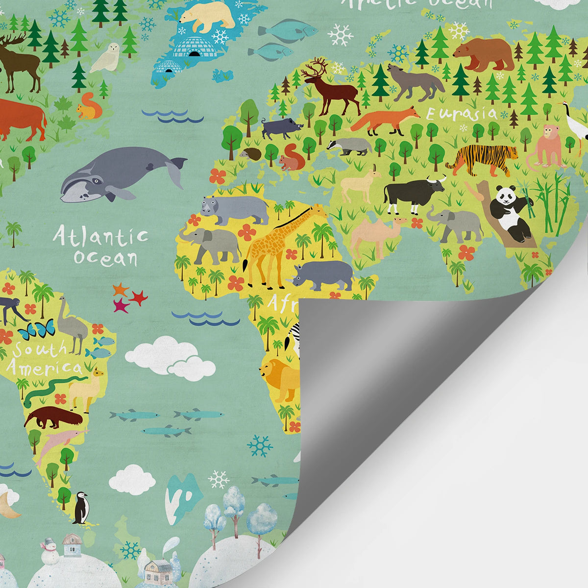 JIFFDIFF Animal World Map Peel And Stick Wallpaper