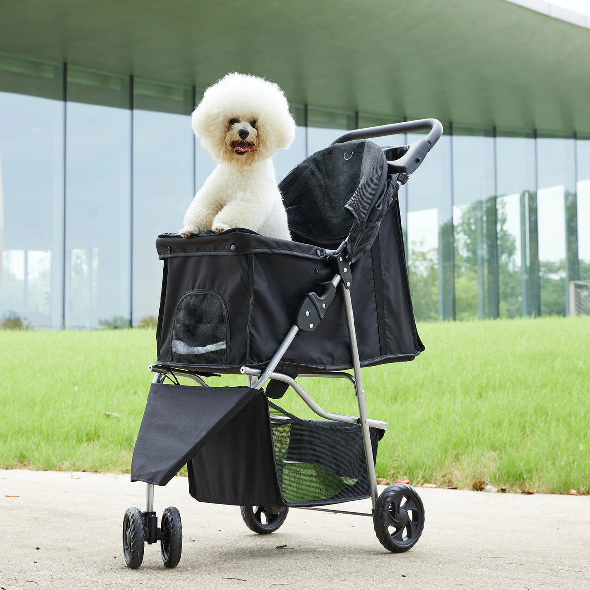JHK Foldable Three Wheel Pet Stroller for Dogs and Cats