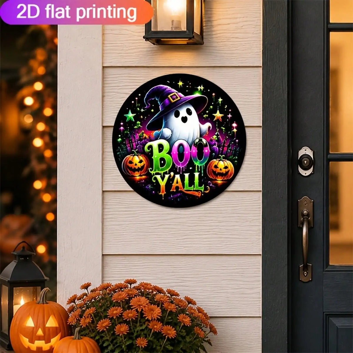 Halloween Boo Yall Ghost Pumpkin Metal Wall Decor Sign