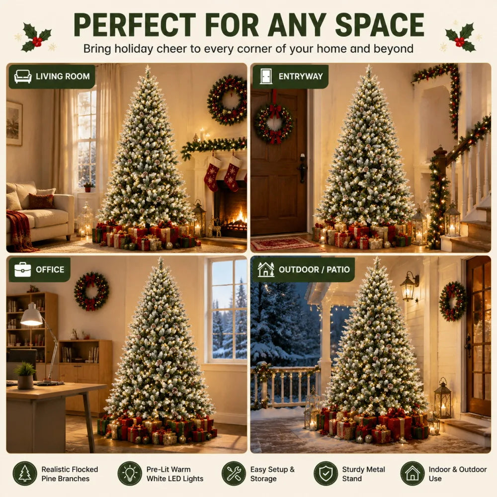 Prelit Flocked Artificial Christmas Tree With Led Lights