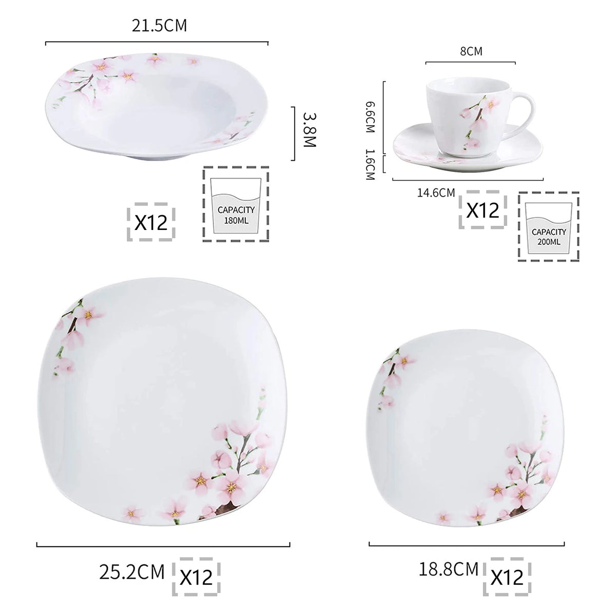 MALACASA Annie Floral Porcelain Dinnerware Set for Elegant Dining