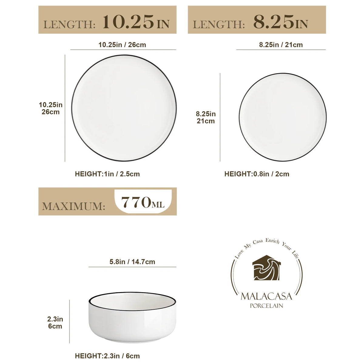 Malacasa Ceramic Porcelain Dinnerware Set