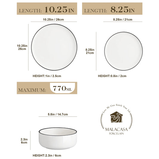 Malacasa Ceramic Porcelain Dinnerware Set