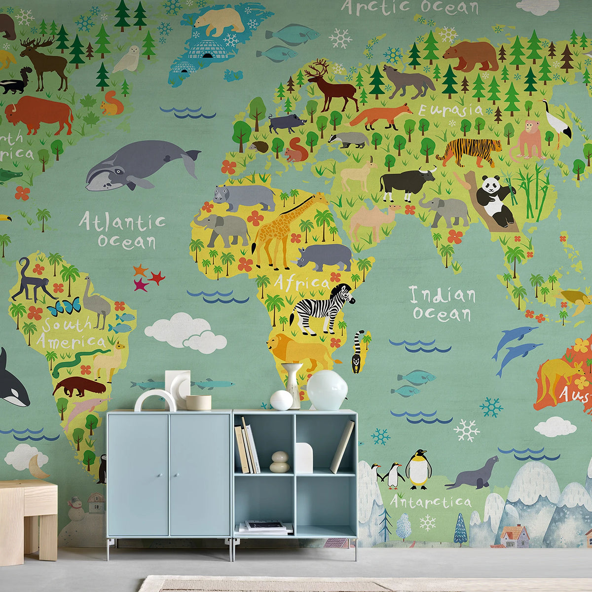 JIFFDIFF Animal World Map Peel And Stick Wallpaper