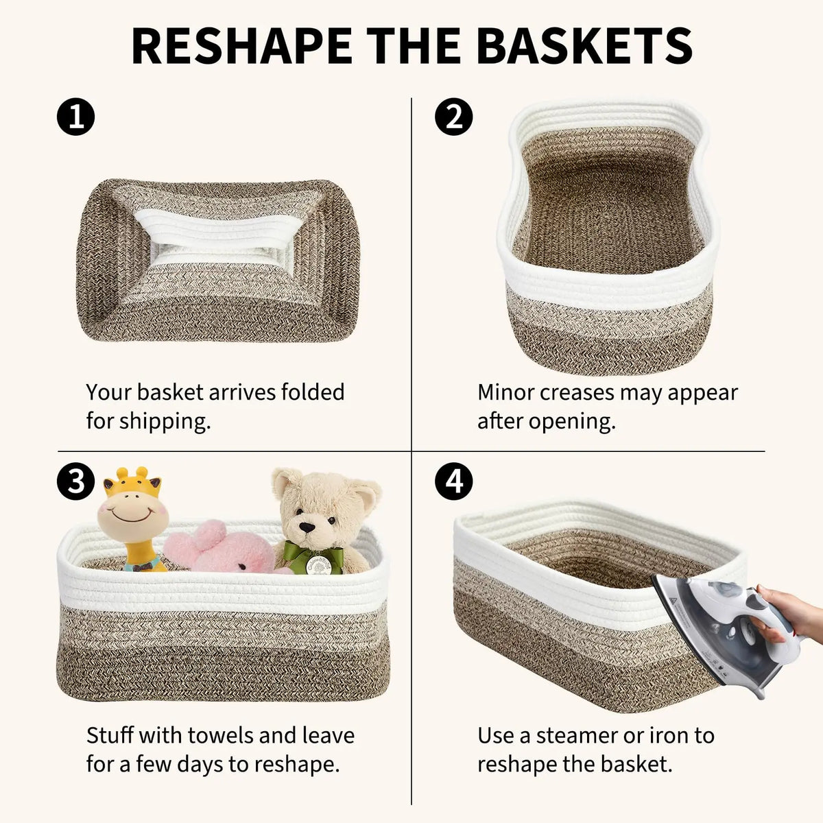 HiMISS Cotton Rope Storage Baskets Rectangular Toy Organizer