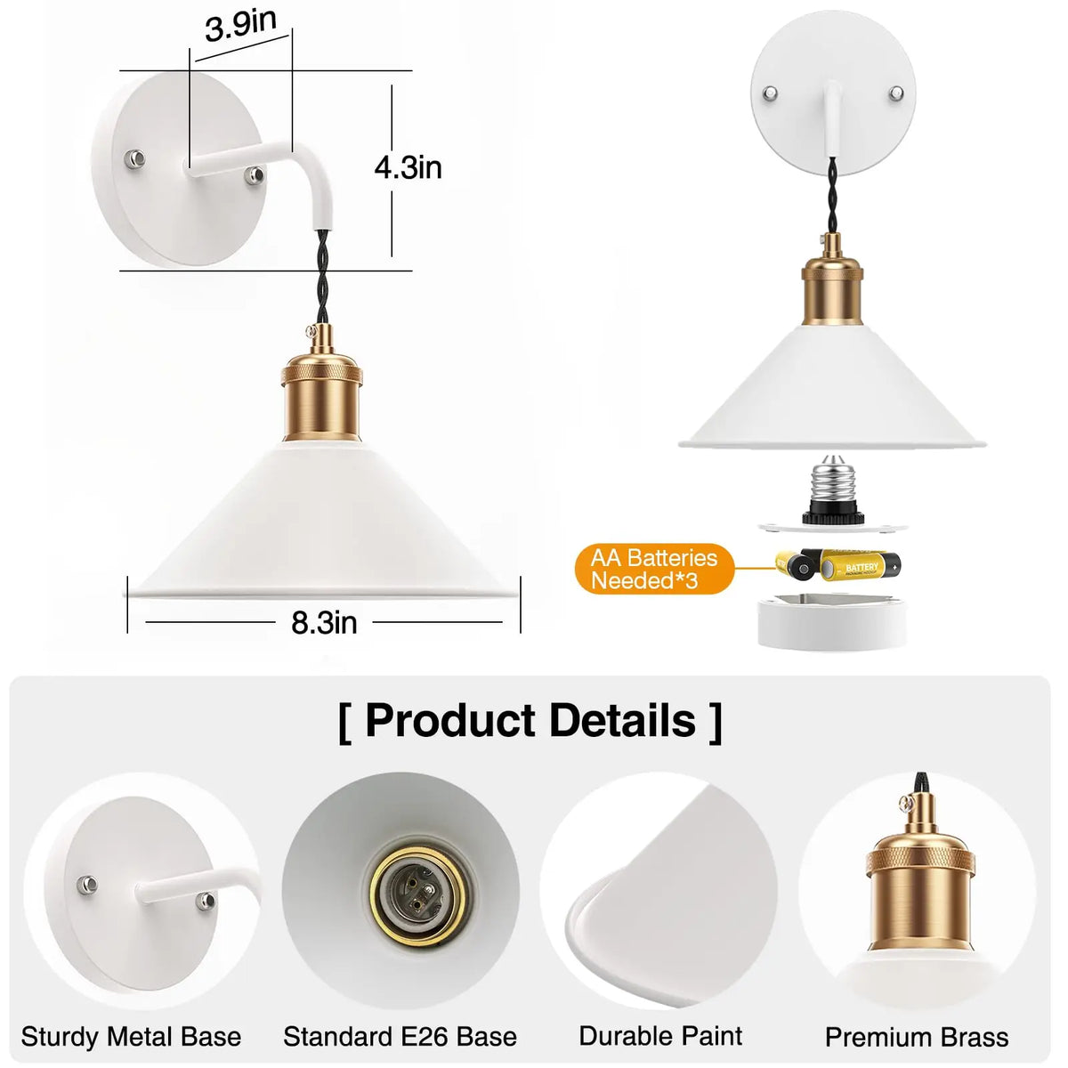 PRTILOUD Remote Controlled Dimmable Battery Operated Wall Sconces