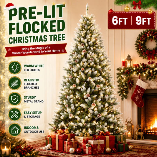 Prelit Flocked Artificial Christmas Tree With Led Lights