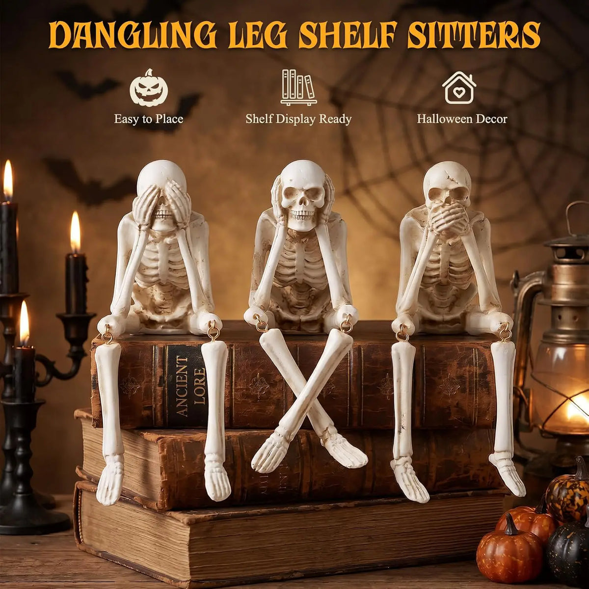 Movable Halloween Skeleton Figurine Set for Haunted House Decor