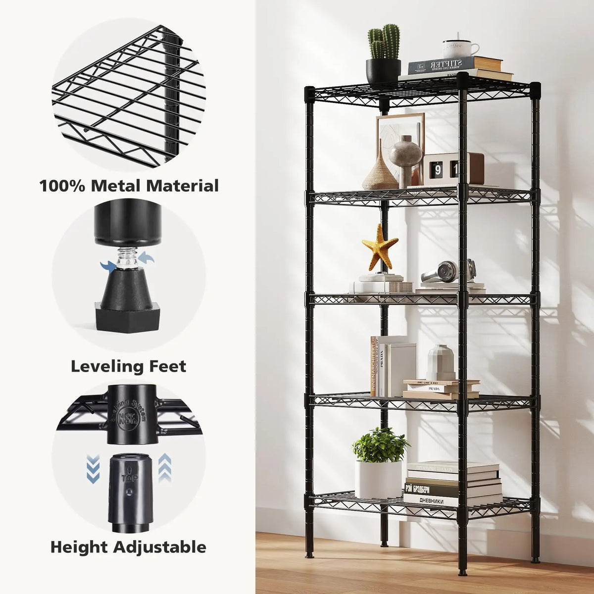 JHK Adjustable Metal Wire Storage Shelves For Home Organization