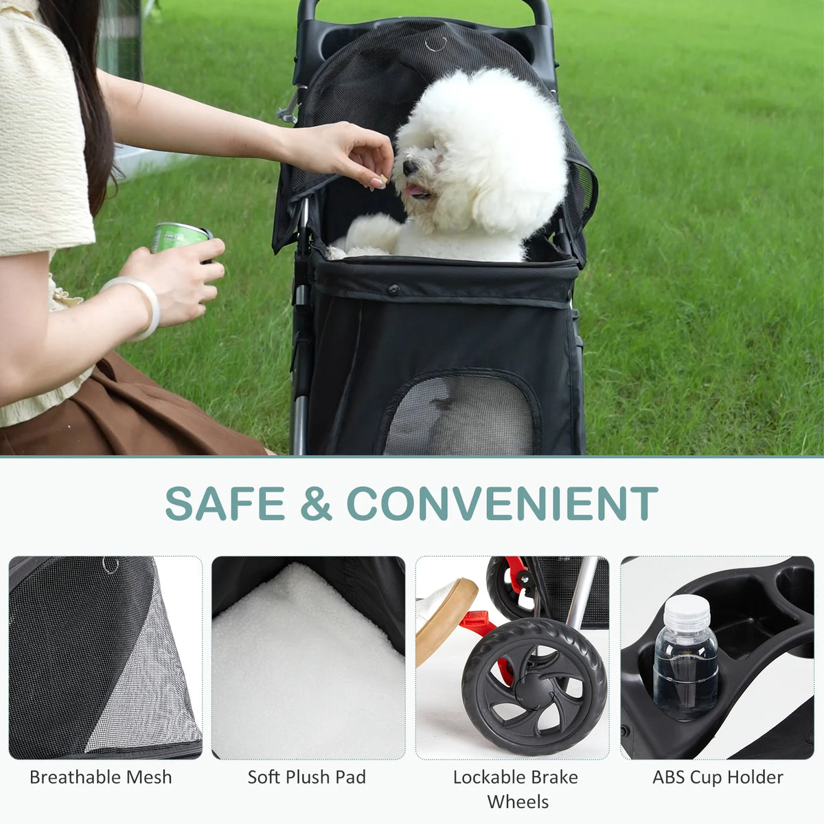 JHK Foldable Three Wheel Pet Stroller for Dogs and Cats