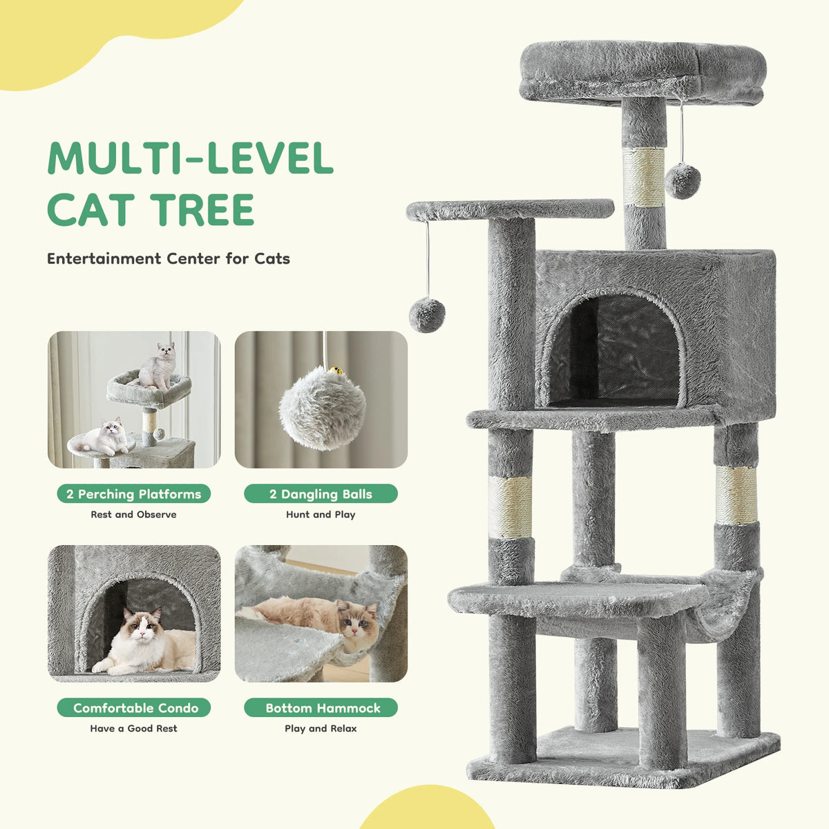 JHK Multi-Level Cat Tree With Sisal Scratching Posts
